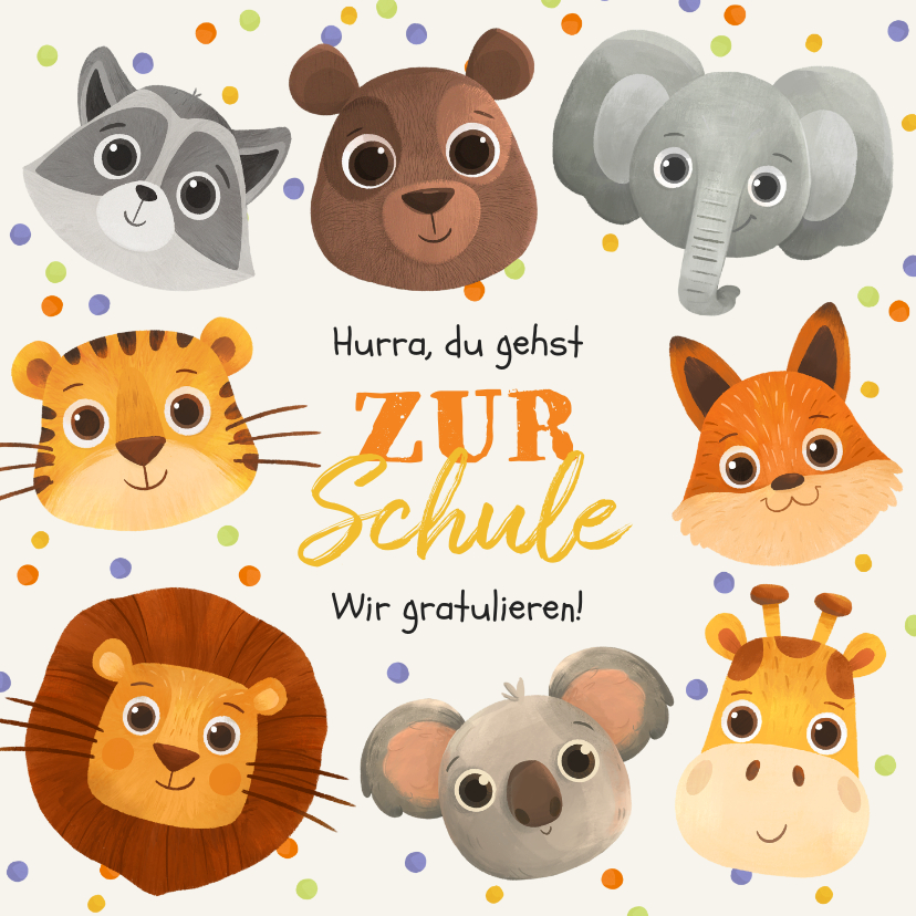 Glückwunschkarten - Glückwunschkarte Einschulung niedliche Zootiere
