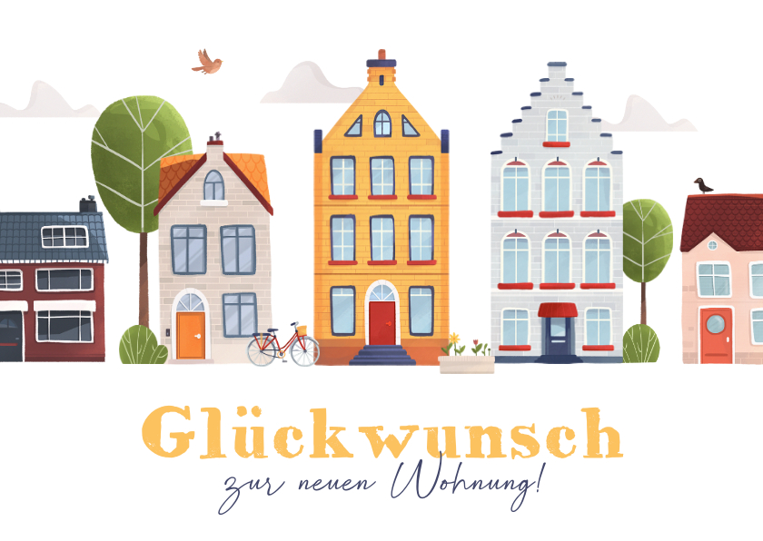 Glückwunschkarten - Glückwunschkarte Einzug Häuserreihe