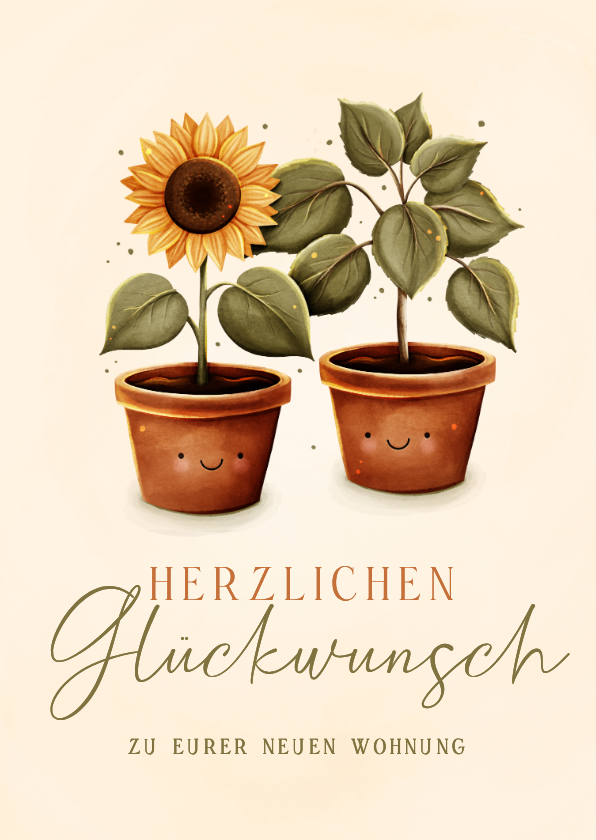 Glückwunschkarte Einzug Sonnenblume Topfpflanze - Glückwunschkarten Glückwunschkarten - Glückwunschkarte Einzug Sonnenblume Topfpflanze
