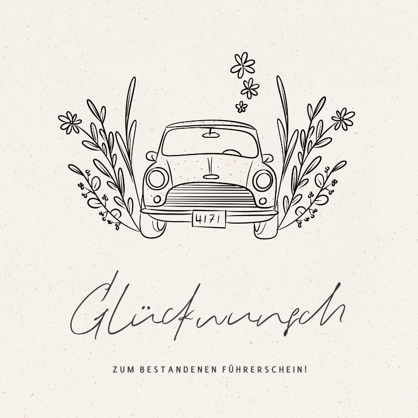 Glückwunschkarten - Glückwunschkarte Fahrprüfung Auto & Blumen