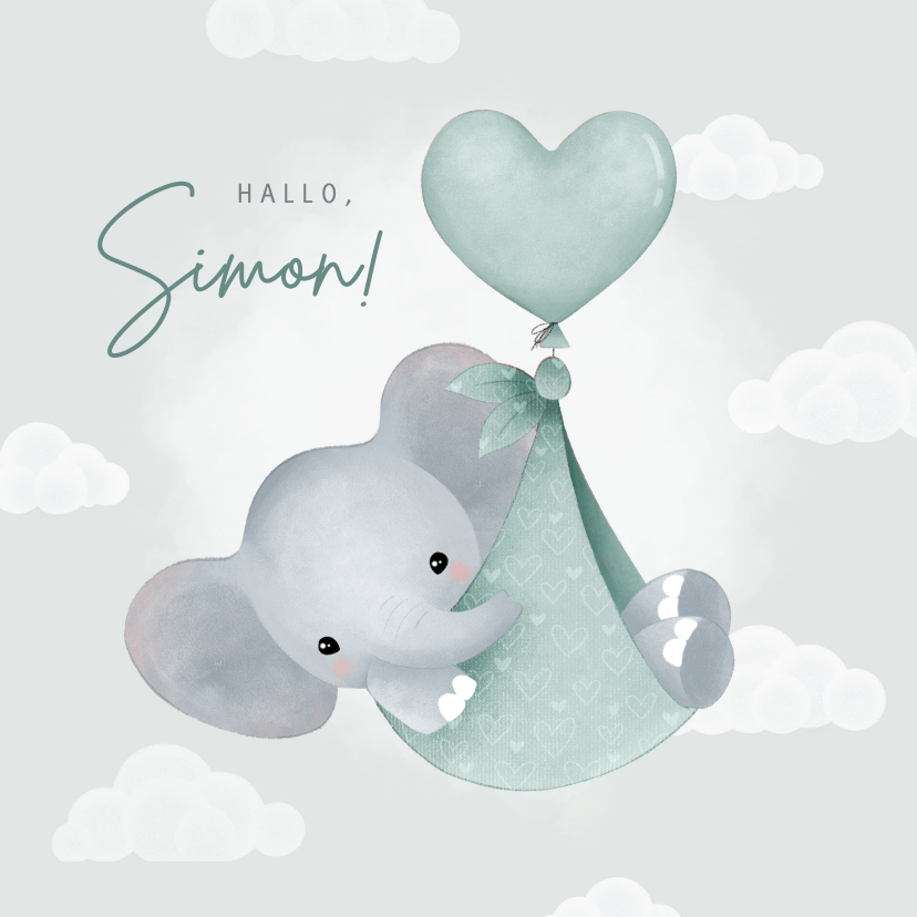 Glückwunschkarten - Glückwunschkarte Geburt blau Elefant mit Luftballon