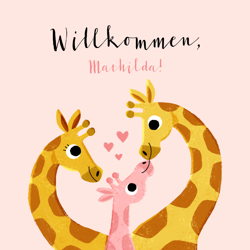 Glückwunschkarten - Glückwunschkarte Geburt Giraffenfamilie Mädchen