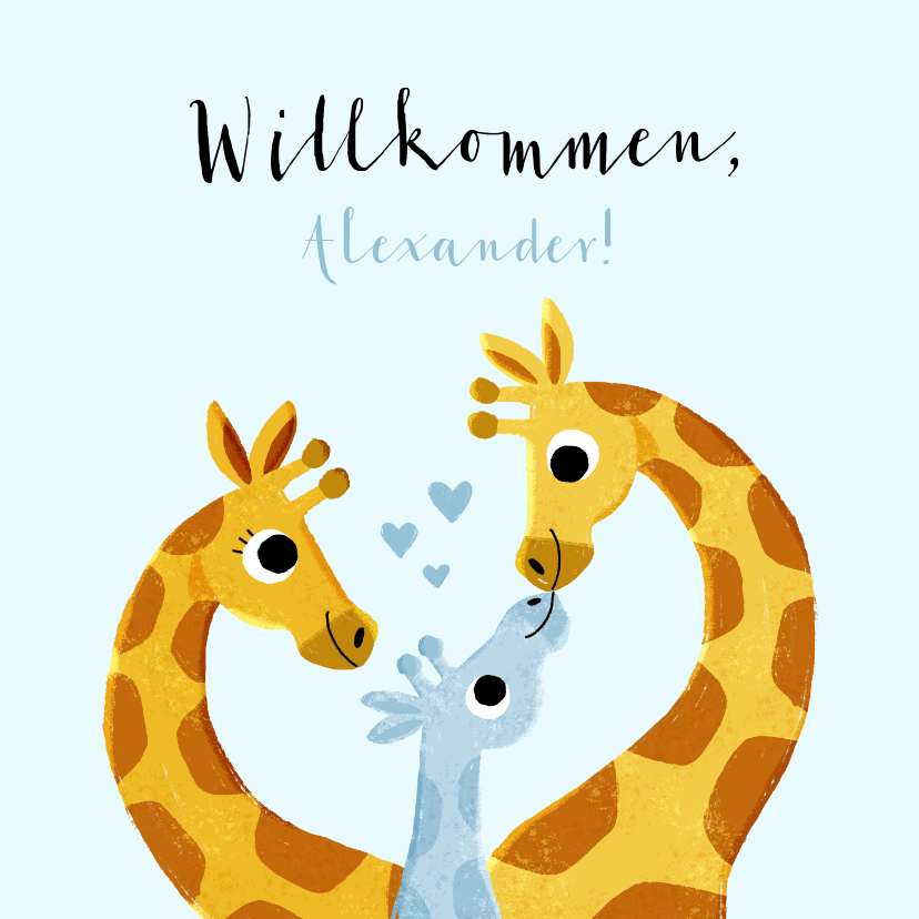Glückwunschkarten - Glückwunschkarte Geburt Junge mit Giraffenfamilie