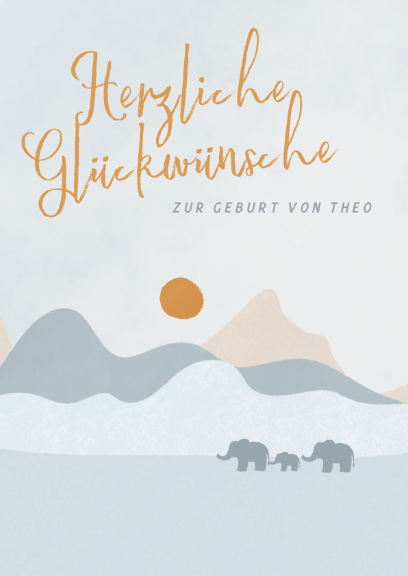 Glückwunschkarten - Glückwunschkarte Geburt Landschaft mit Elefanten