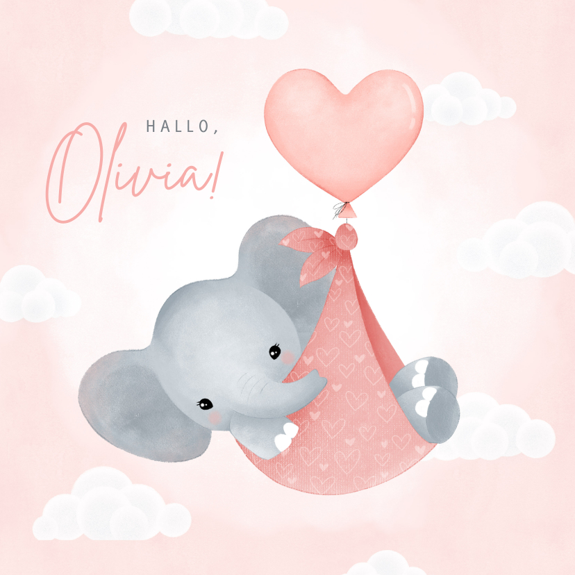 Glückwunschkarten - Glückwunschkarte Geburt rosa Elefant mit Luftballon