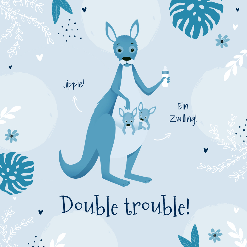 Glückwunschkarten - Glückwunschkarte Geburt Zwilling blaue Känguruhs