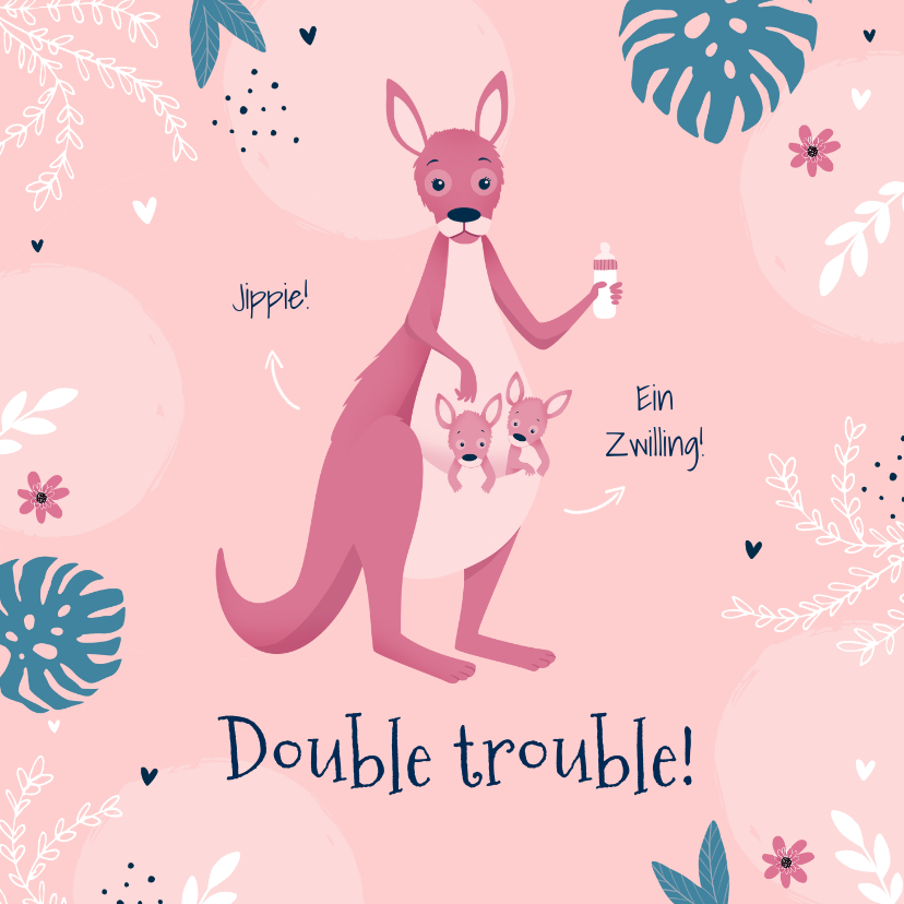 Glückwunschkarten - Glückwunschkarte Geburt Zwilling rosa Känguruhs