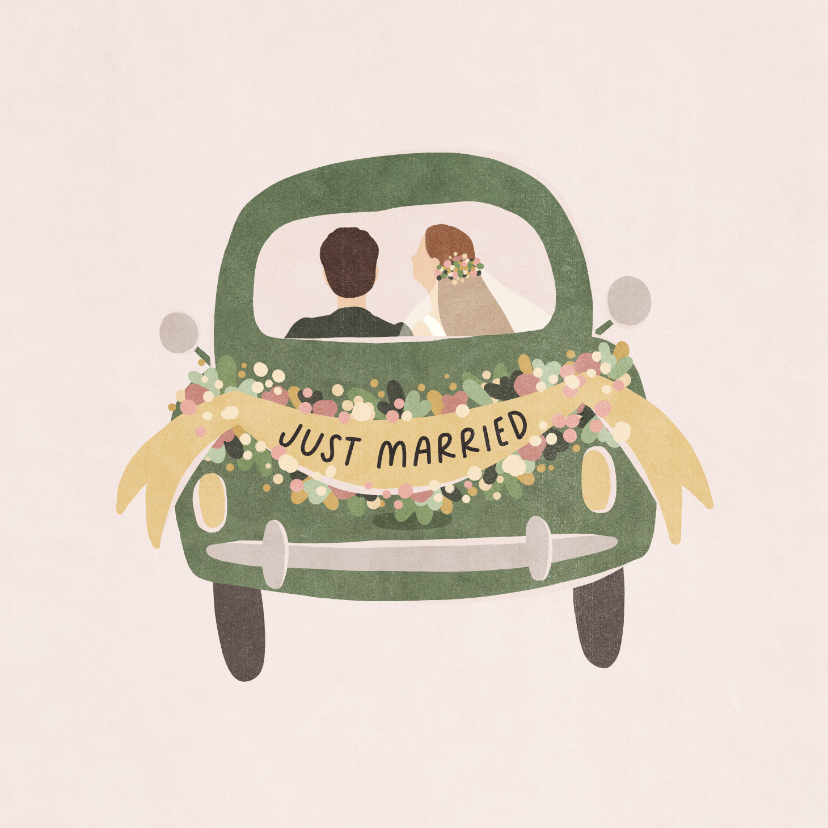 Glückwunschkarten - Glückwunschkarte Hochzeit Brautpaar im Auto