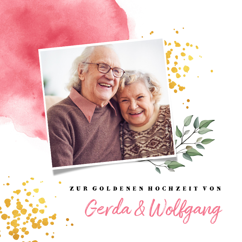 Glückwunschkarte Hochzeitsjubiläum Foto und rosa Aquarell - Glückwunschkarten Glückwunschkarten - Glückwunschkarte Hochzeitsjubiläum Foto und rosa Aquarell