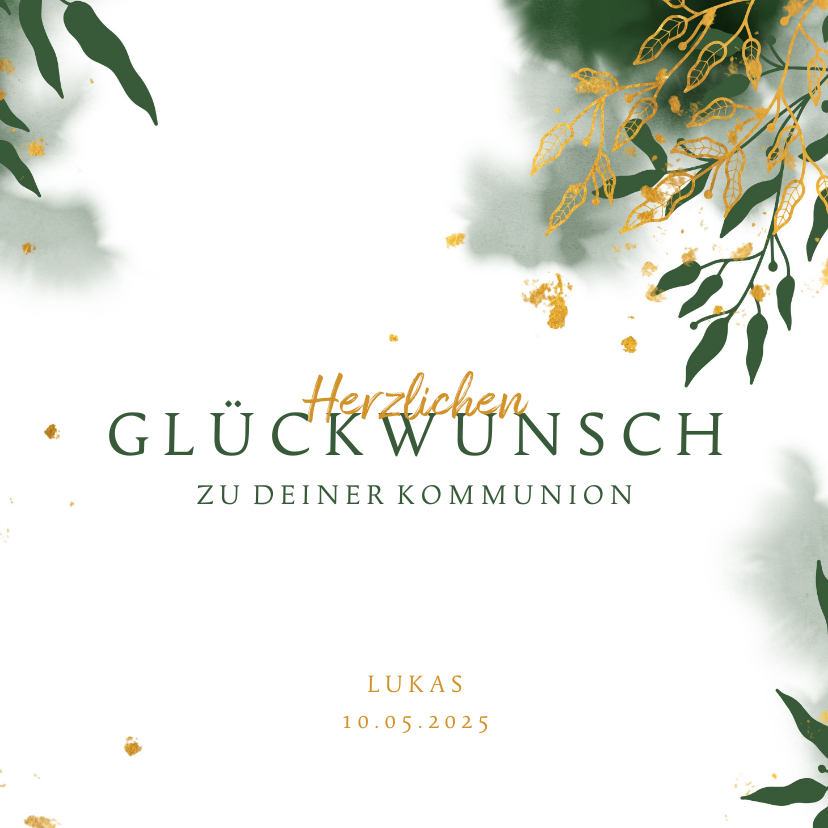 Glückwunschkarten - Glückwunschkarte Kommunion grün botanisch