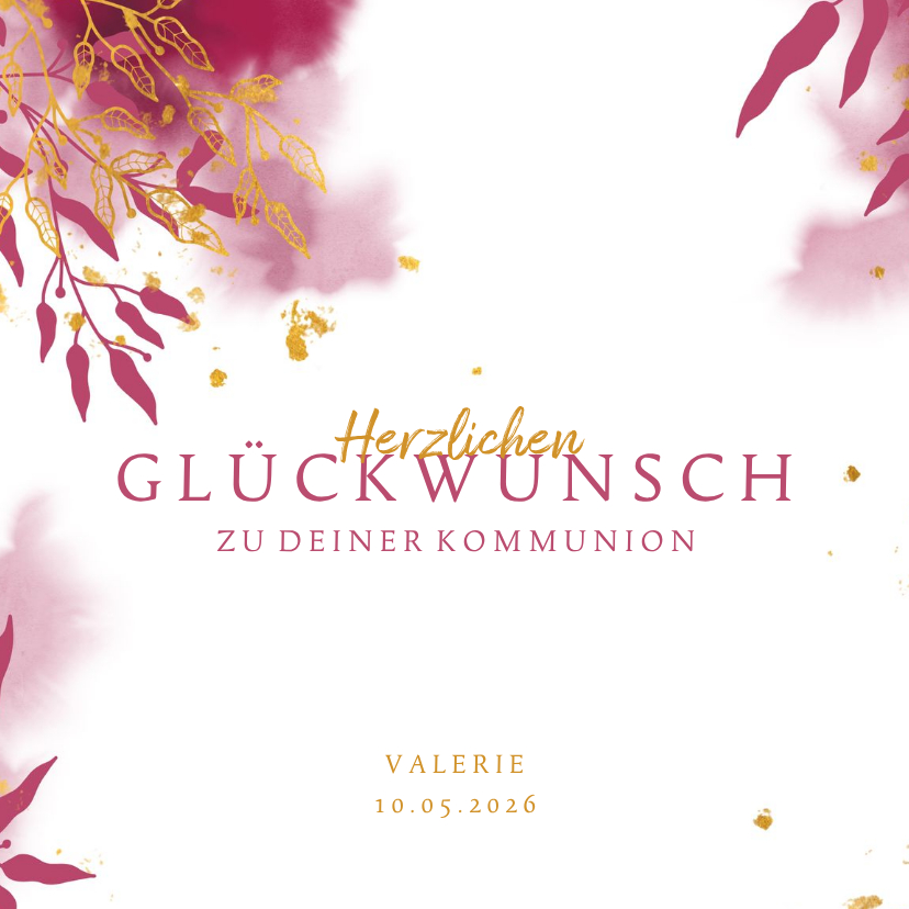 Glückwunschkarten - Glückwunschkarte Kommunion pink botanisch