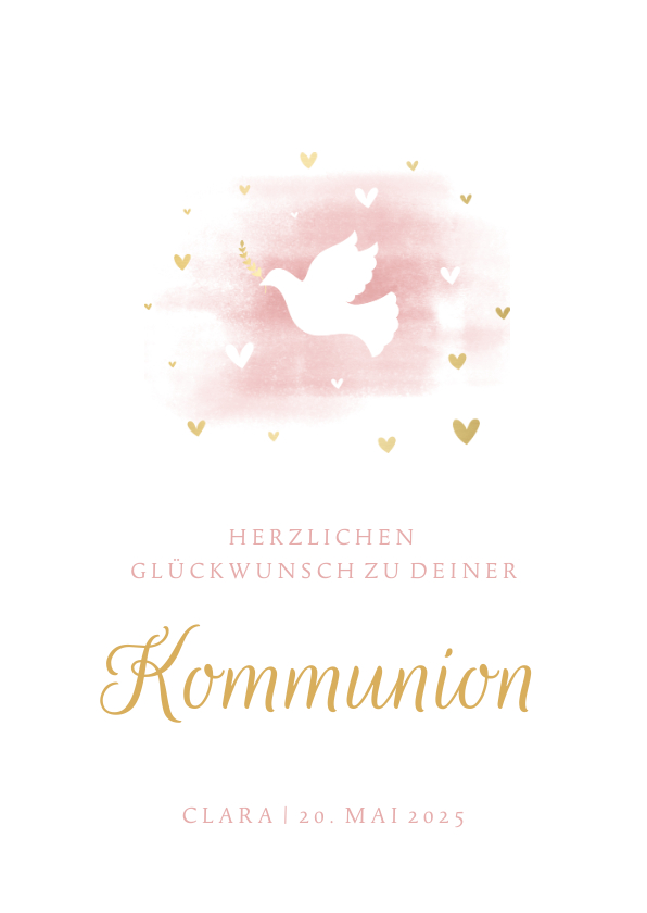 Glückwunschkarten - Glückwunschkarte Kommunion Taube rosa Aquarell