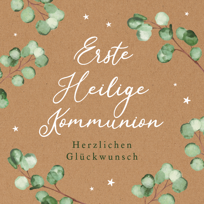 Glückwunschkarten - Glückwunschkarte Kraft Kommunion Eukalyptus