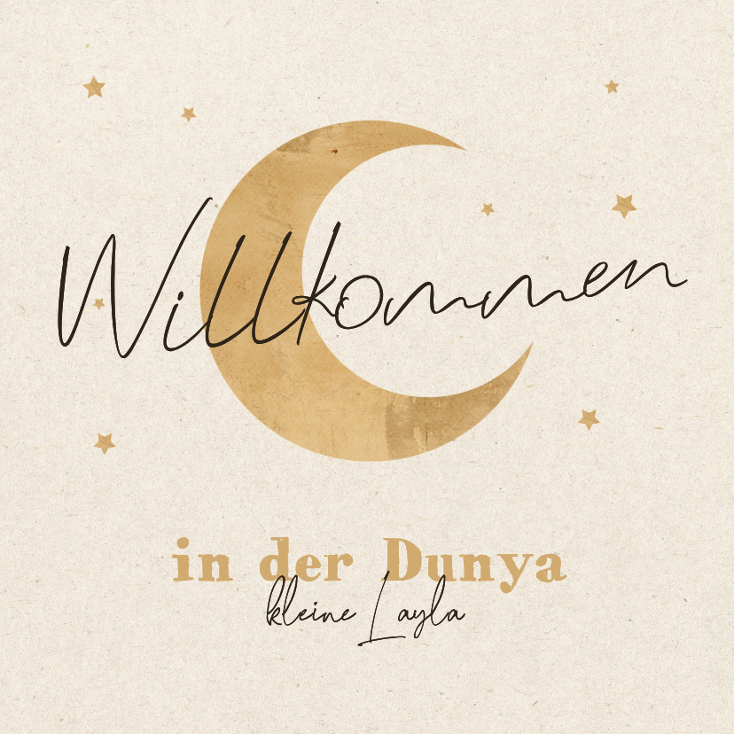 Glückwunschkarten - Glückwunschkarte Mond Sterne 'Willkommen in der Dunya'