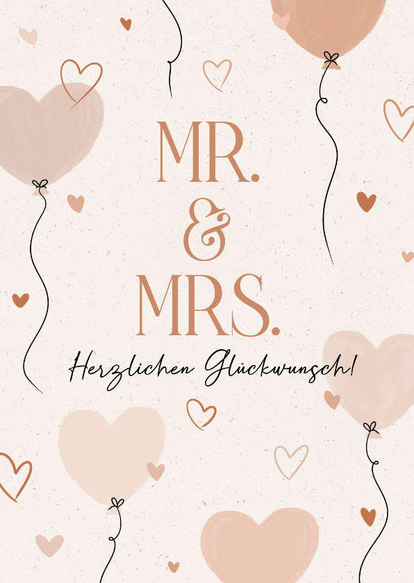 Glückwunschkarte Mr. & Mrs. Luftballons Beige - Glückwunschkarten Glückwunschkarten - Glückwunschkarte Mr. & Mrs. Luftballons Beige