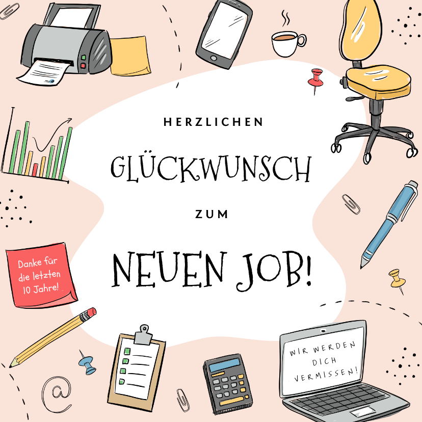 Glückwunschkarten - Glückwunschkarte Neuer Job rosa Scribbles