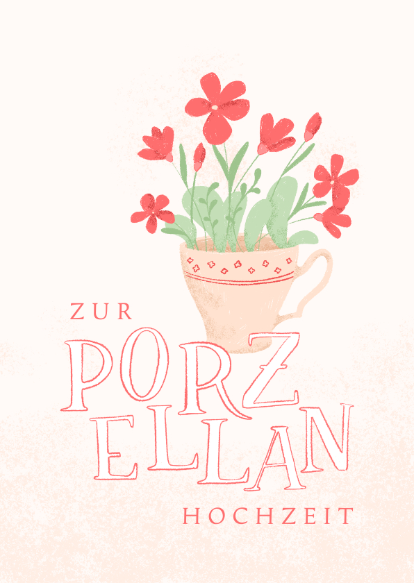 Glückwunschkarten - Glückwunschkarte Porzellanhochzeit Tasse mit Blumen