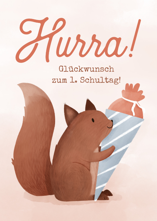 Glückwunschkarten - Glückwunschkarte rosé Schulanfang Eichhörnchen