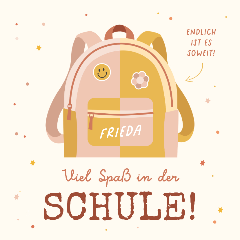 Glückwunschkarten - Glückwunschkarte Schulanfang Rucksack rosa-gelb