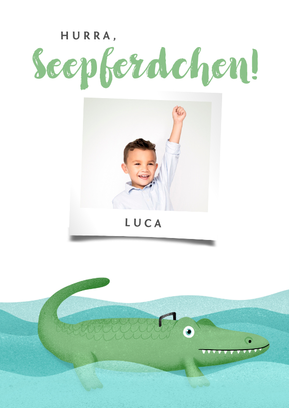 Glückwunschkarten - Glückwunschkarte Seepferdchen Foto & Krokodil