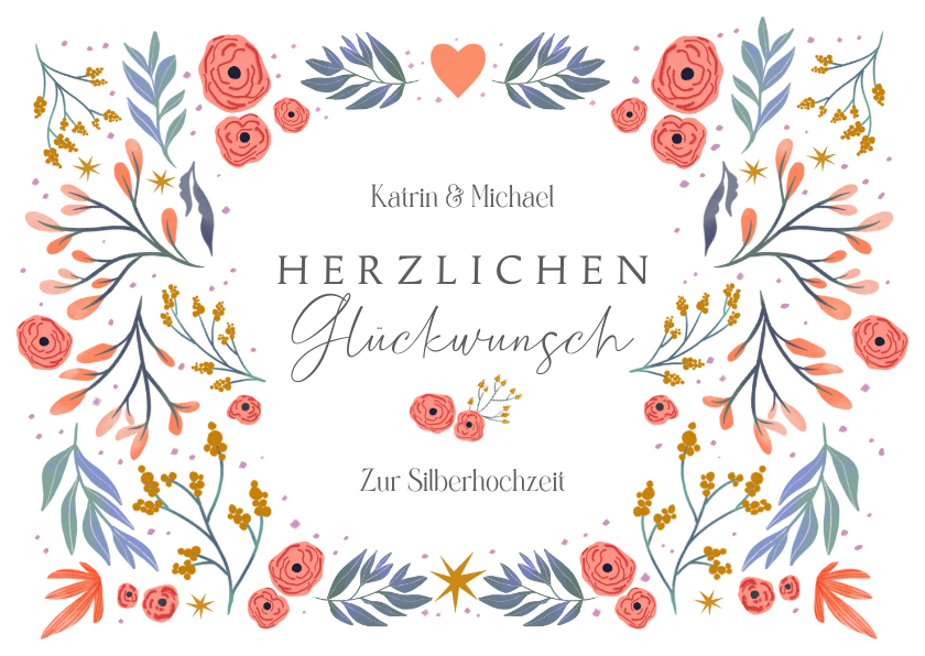 Glückwunschkarten - Glückwunschkarte Silberhochzeit Blumendekor