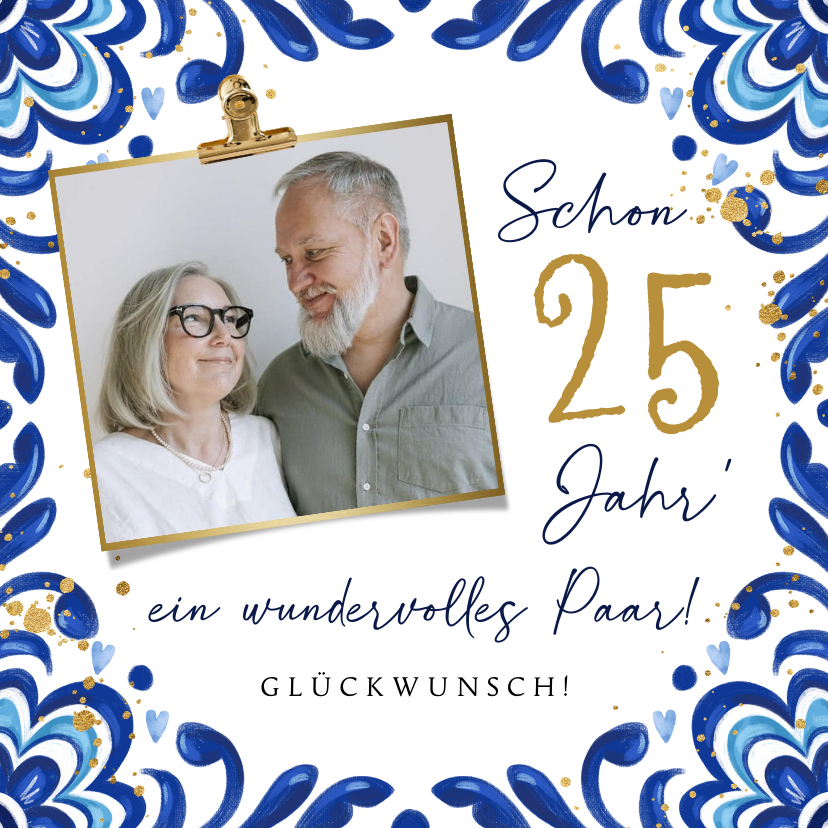 Glückwunschkarten - Glückwunschkarte Silberhochzeit Foto & Ornamente 