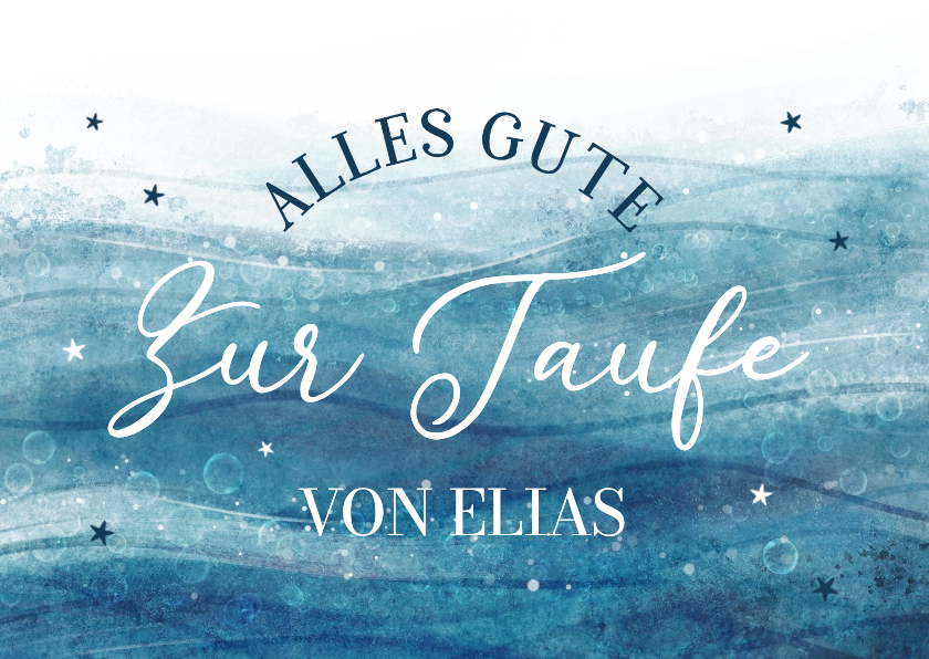 Glückwunschkarten - Glückwunschkarte Taufe blaue Wasserfarbe