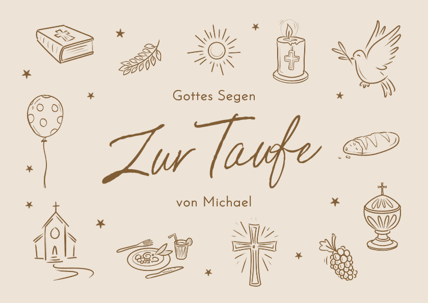 Glückwunschkarten - Glückwunschkarte Taufe christliche Symbole Doodles
