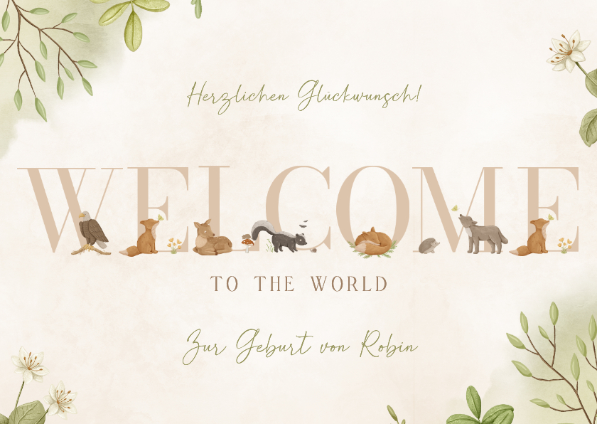 Glückwunschkarte 'Welcome to the world' Waldtiere - Glückwunschkarten Glückwunschkarten - Glückwunschkarte 'Welcome to the world' Waldtiere