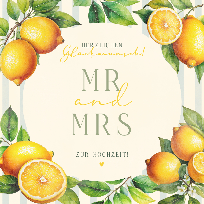 Glückwunschkarte Zitronen Hochzeit 'Mr. and Mrs.' - Glückwunschkarten Glückwunschkarten - Glückwunschkarte Zitronen Hochzeit 'Mr. and Mrs.'