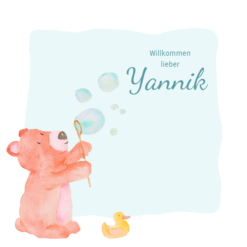 Glückwunschkarten - Glückwunschkarte zur Geburt Bär mit Seifenblasen