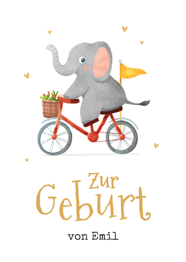 Glückwunschkarten - Glückwunschkarte zur Geburt Elefant auf Fahrrad