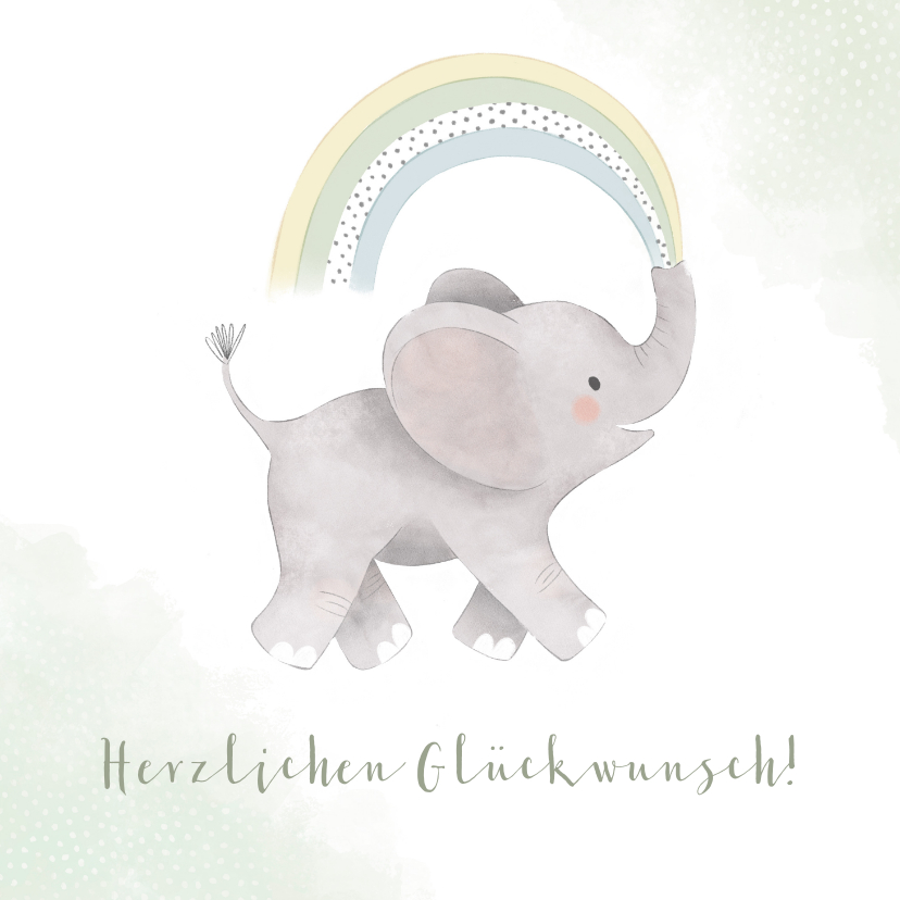 Glückwunschkarten - Glückwunschkarte zur Geburt Elefant grün