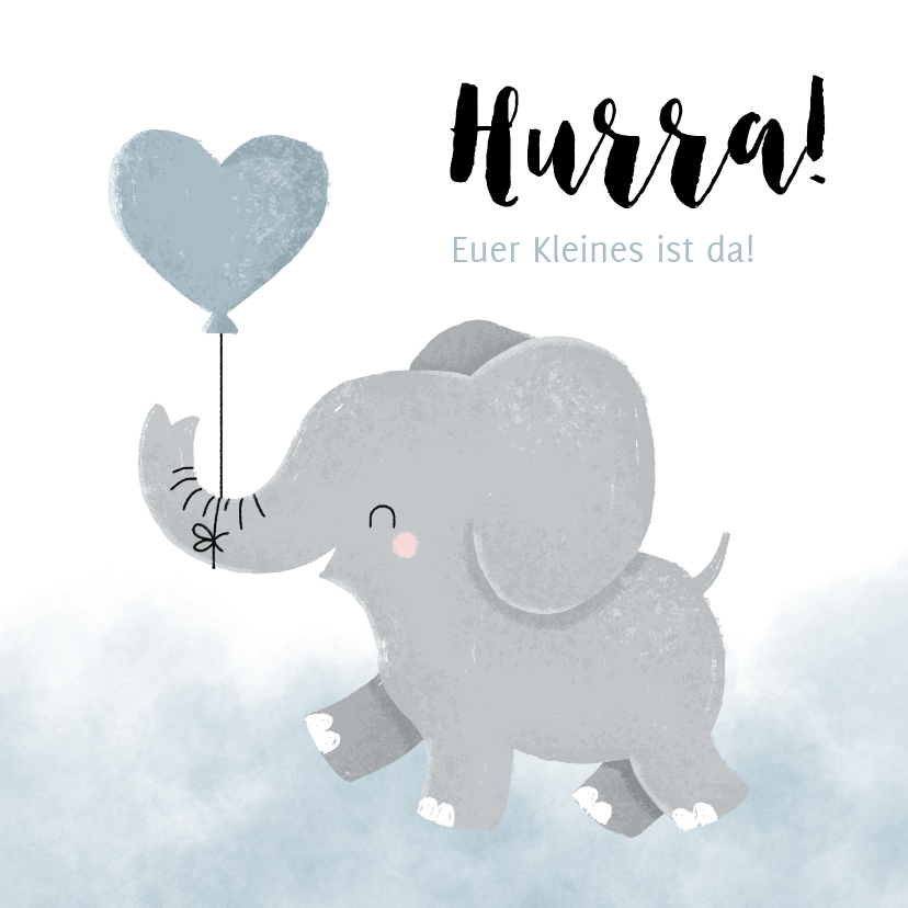 Glückwunschkarten - Glückwunschkarte zur Geburt Elefant mit Herzluftballon