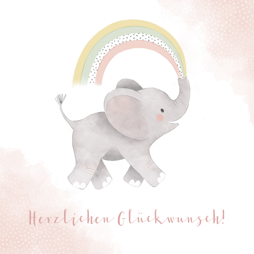 Glückwunschkarten - Glückwunschkarte zur Geburt Elefant rosa