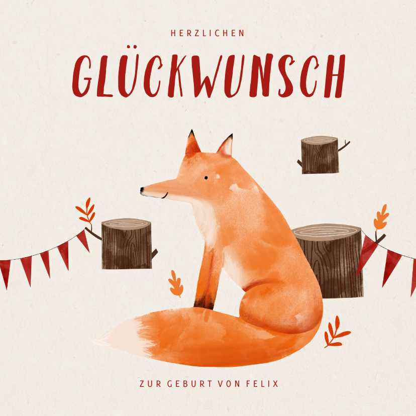 Glückwunschkarten - Glückwunschkarte zur Geburt kleiner Fuchs