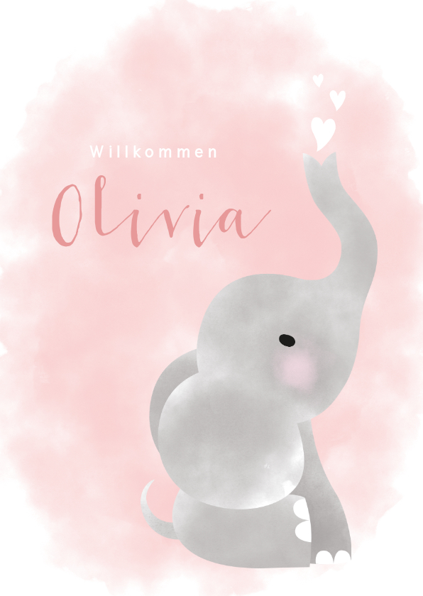 Glückwunschkarten - Glückwunschkarte zur Geburt Mädchen mit Elefant