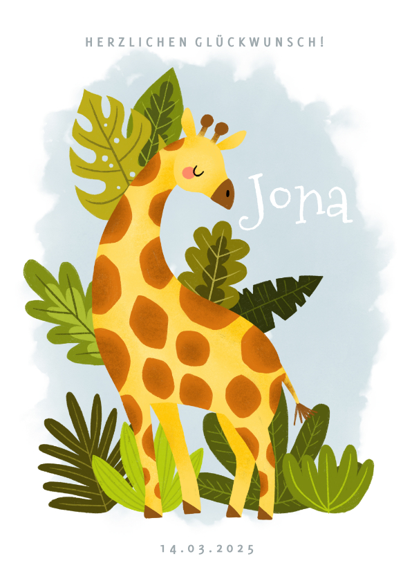 Glückwunschkarten - Glückwunschkarte zur Geburt mit Giraffe
