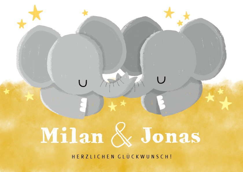 Glückwunschkarten - Glückwunschkarte zur Geburt von Zwilling Elefanten neutral