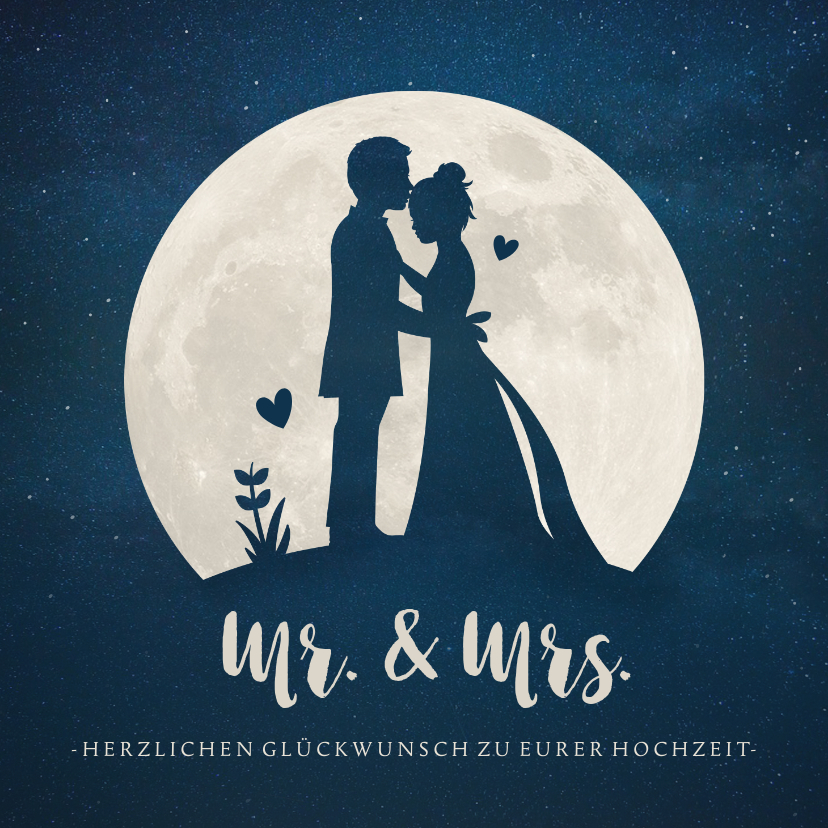 Glückwunschkarten - Glückwunschkarte zur Hochzeit Brautpaar in Mondschein