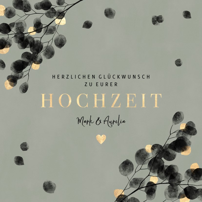 Glückwunschkarten - Glückwunschkarte zur Hochzeit Eukalyptus schwarz