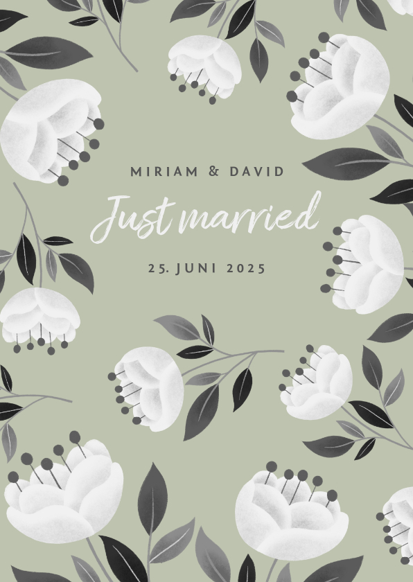 Glückwunschkarten - Glückwunschkarte zur Hochzeit mit weißen Blumen