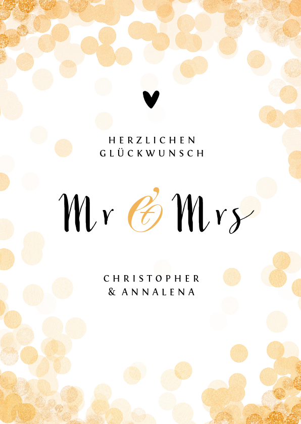 Glückwunschkarten - Glückwunschkarte zur Hochzeit Mr. & Mrs. mit Konfetti