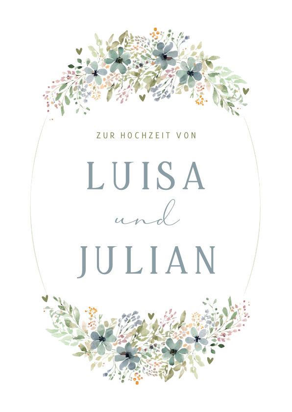 Glückwunschkarten - Glückwunschkarte zur Hochzeit verspielte Blumen