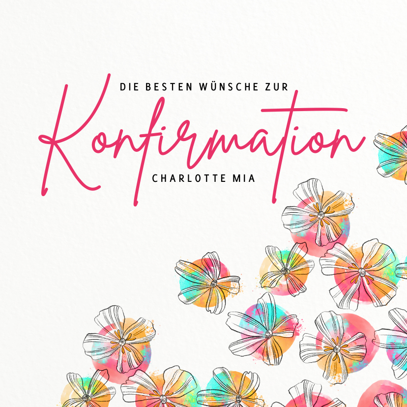 Glückwunschkarten - Glückwunschkarte zur Konfirmation Aquarell Blüten