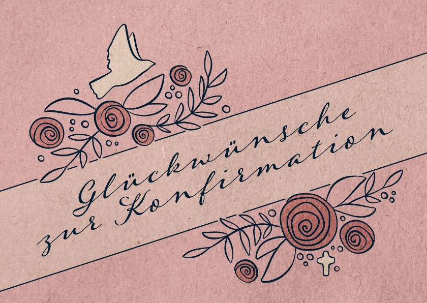 Glückwunschkarte Zur Konfirmation – Vintage Rosen Mit Schmetterlingen, DIN A6 Mit Umschlag, In Deutschland Gedruckt