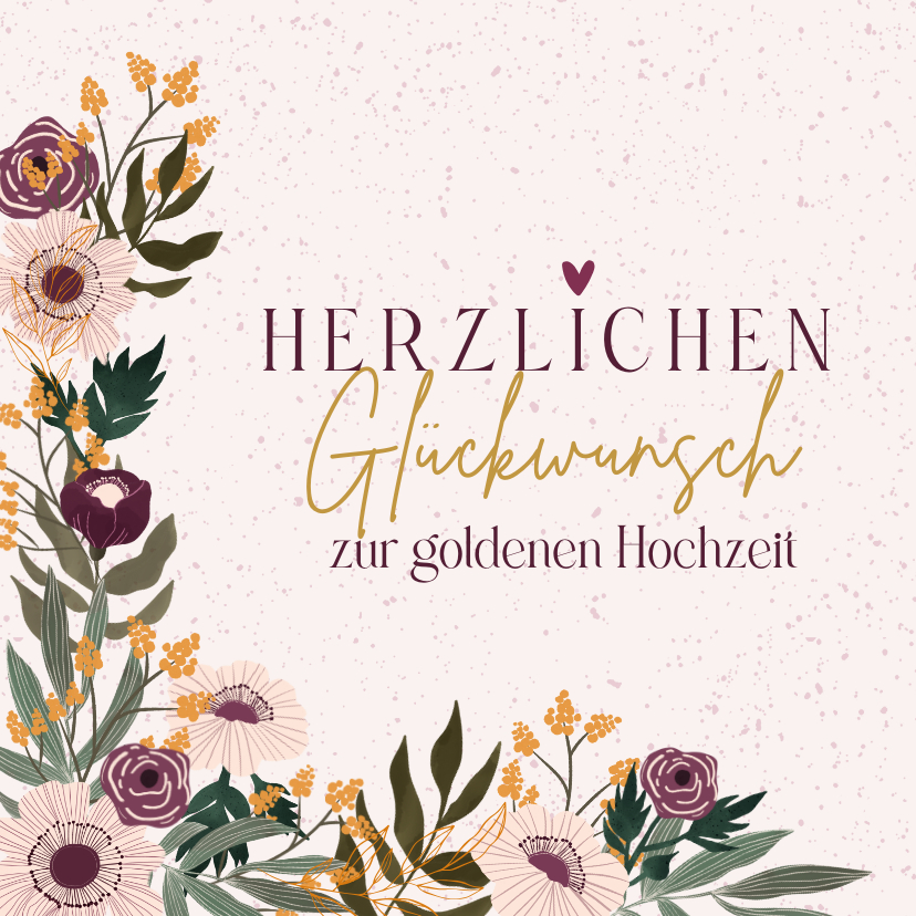 Glückwunschkarten - Goldene Hochzeit Glückwunschkarte mit Blumen und Zweigen
