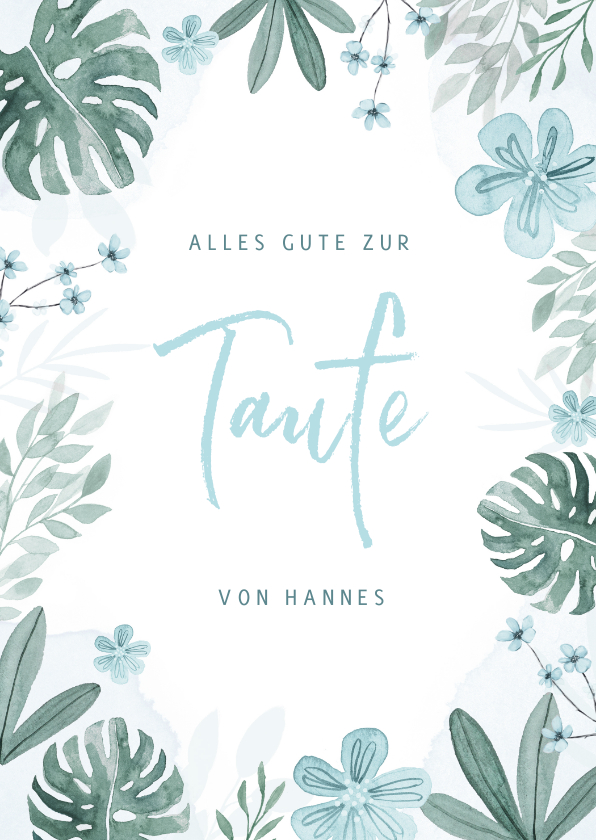 Glückwunschkarten - Gratulationskarte zur Taufe blauer Blumenrahmen