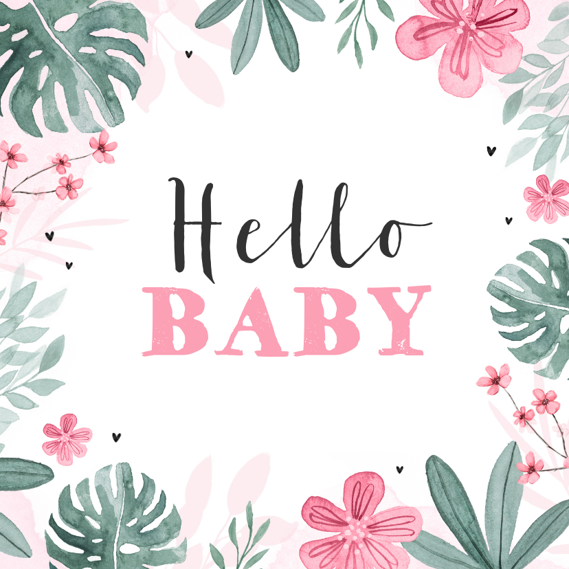 Glückwunschkarten - Hello Baby Glückwunschkarte rosa Blumen