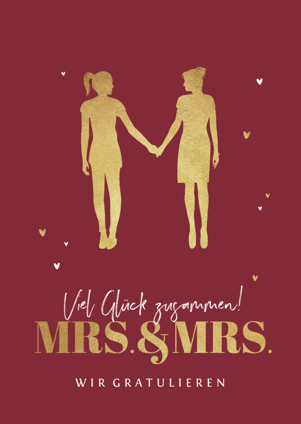 Glückwunschkarten - Hochzeit Glückwunschkarte Mrs. & Mrs. gold